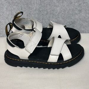 Dr. Martens Junior Vossie Leather Hook and Loop Sandals-White-Women Size 5